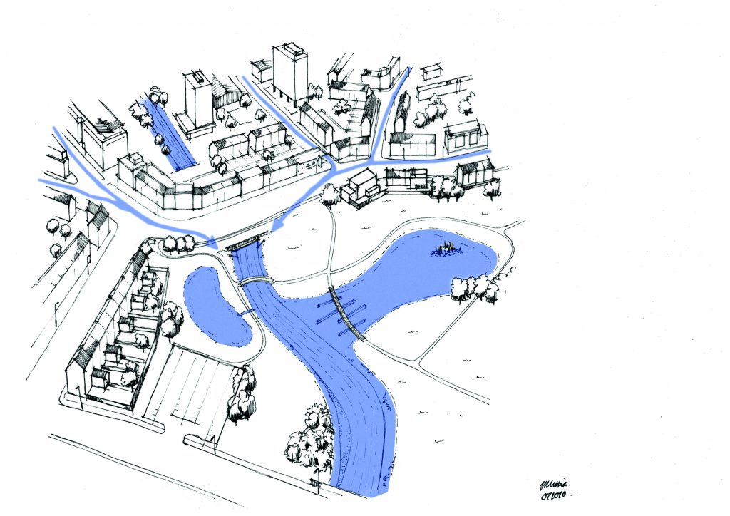 AECOM’s scoping study, Developing Urban Blue Corridors, with Defra, identifies how a community can create areas to store floodwater to make a town more resilient to flooding.