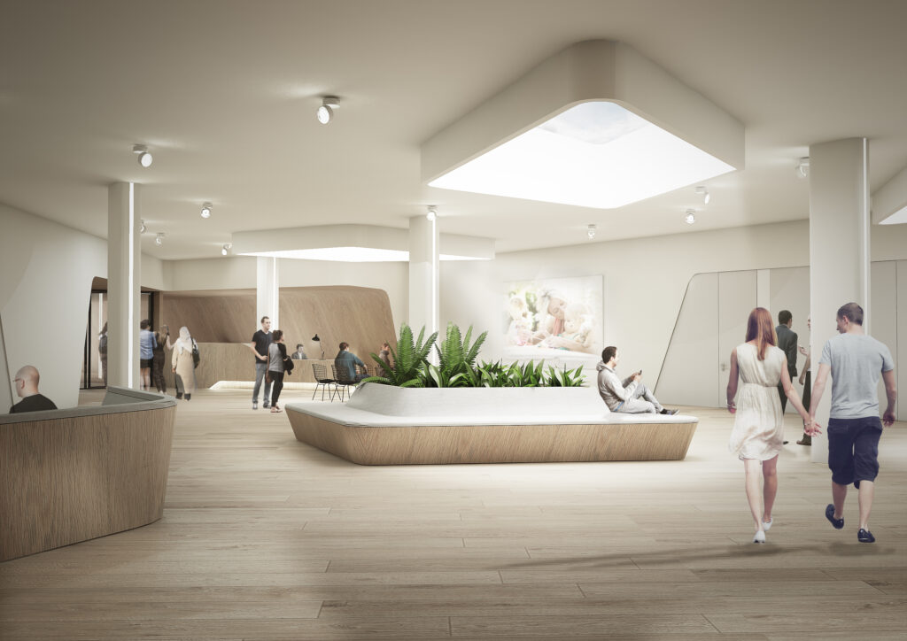 An artist's impression of the waiting area at the health centre on Sleaford Street, Nine Elms, London