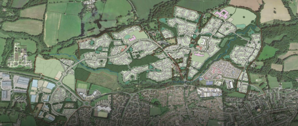 Vicinity map of the Northern Arc project in Burgess Hill in southern England where lead consultant AECOM achieved local authority approval for the masterplan in under four months