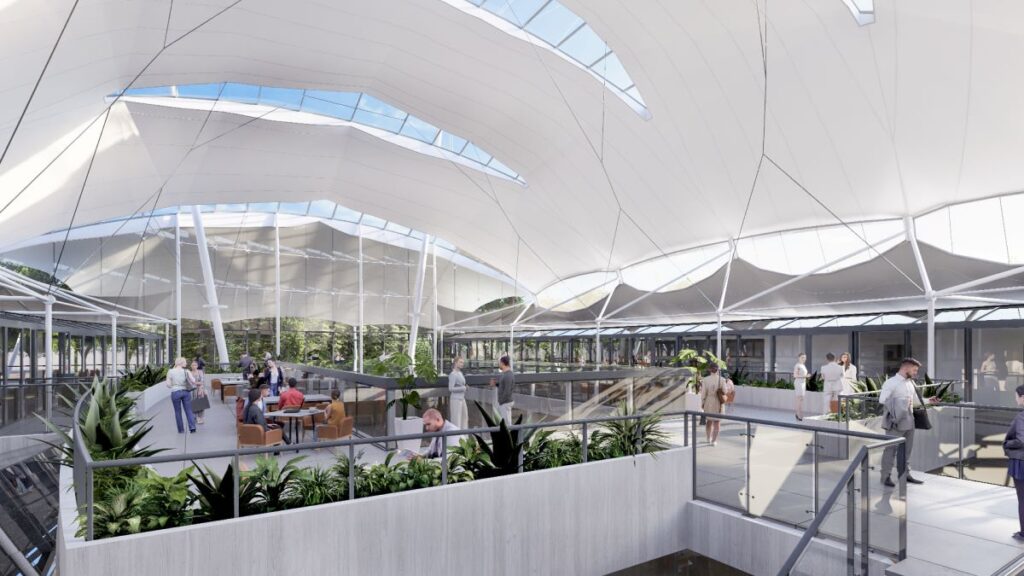 A computer-generated image of the interior of a proposed new campus at the University of Nottingham